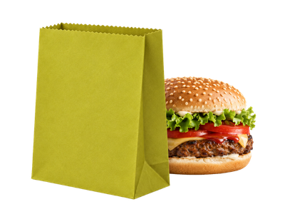 bolsa de papel con una hamburguesa